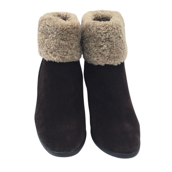 Brilliant Brown Suede Waterproof Faux Fur Heeled Ankle Boots size 9 - Picture 3 of 14